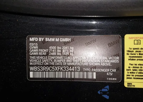 2015 BMW M4 z USA, uszkodzony, nr VIN WBS3R9C5XFK334413